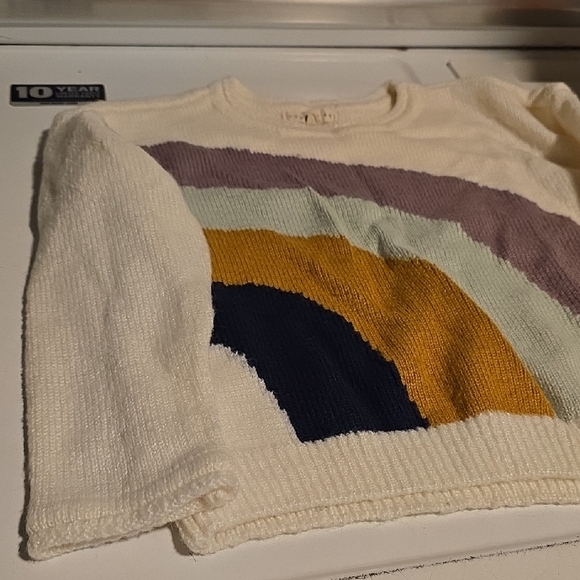 Copper Key Cream Sweater with Multicolor rainbow Stripes. Girls size 6. - Picture 3 of 4
